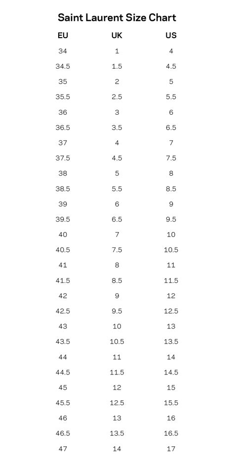 ysl jacket size chart